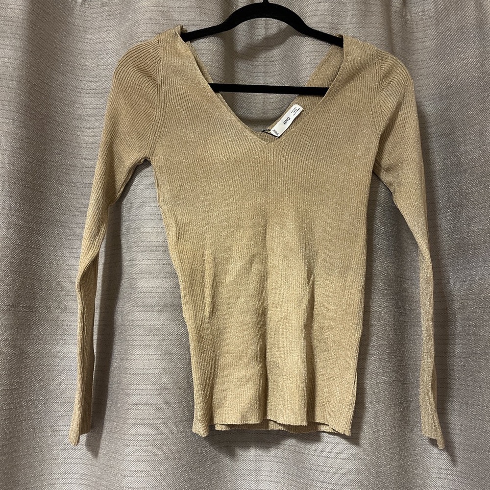 New with tags nwt sweater beige nude metallic mango size L large
